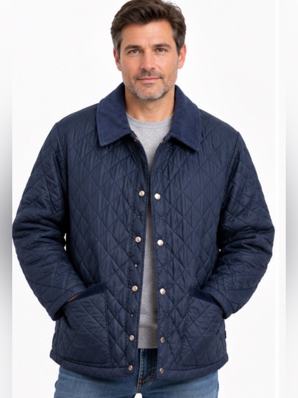 M&L Sinclair The Hunter Collection Quilted Jacket Navy Corduroy Collar XL